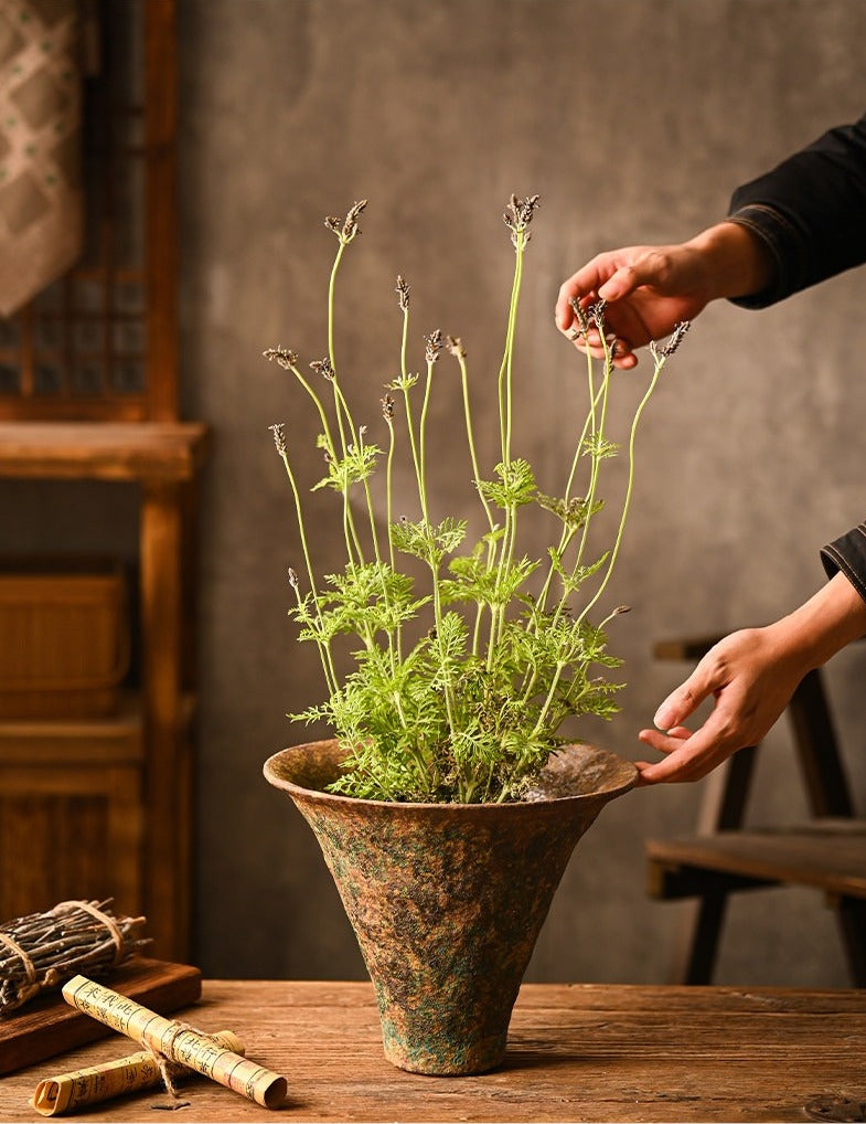Hand-Thrown Wide-Mouth Stoneware Planter