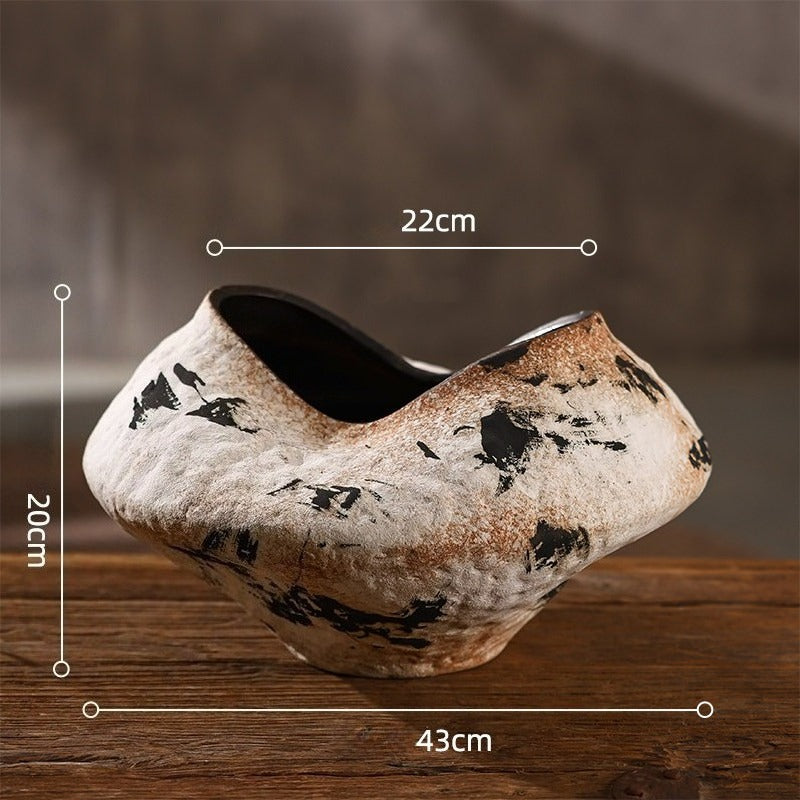 Hand-Thrown Sculptural Planter — Organic Form, Ink Splash Glaze