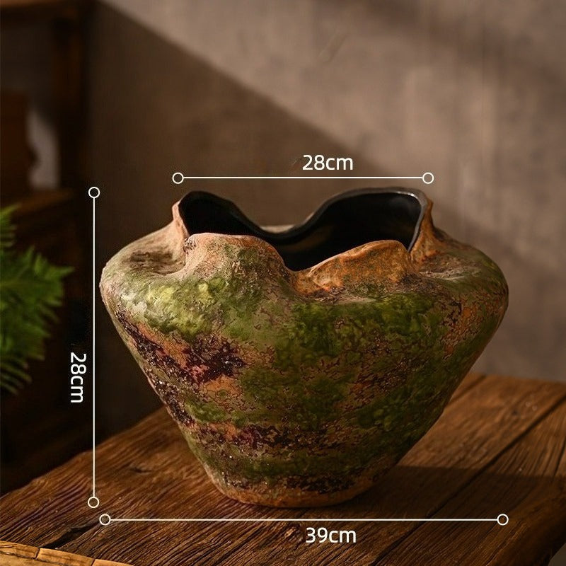 Hand-Thrown Volcanic Planter — Wide Basin, Wavy Rim