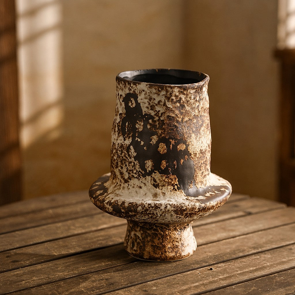 Hand-Thrown Mushroom Planter — Tiered Silhouette, Encrusted Glaze