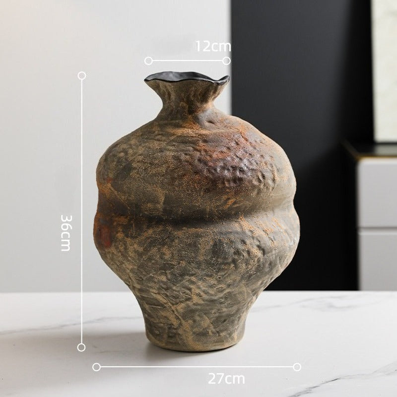 Hand-Thrown Stoneware Vase — Textured, Earth-Toned, Asymmetrical - Stone