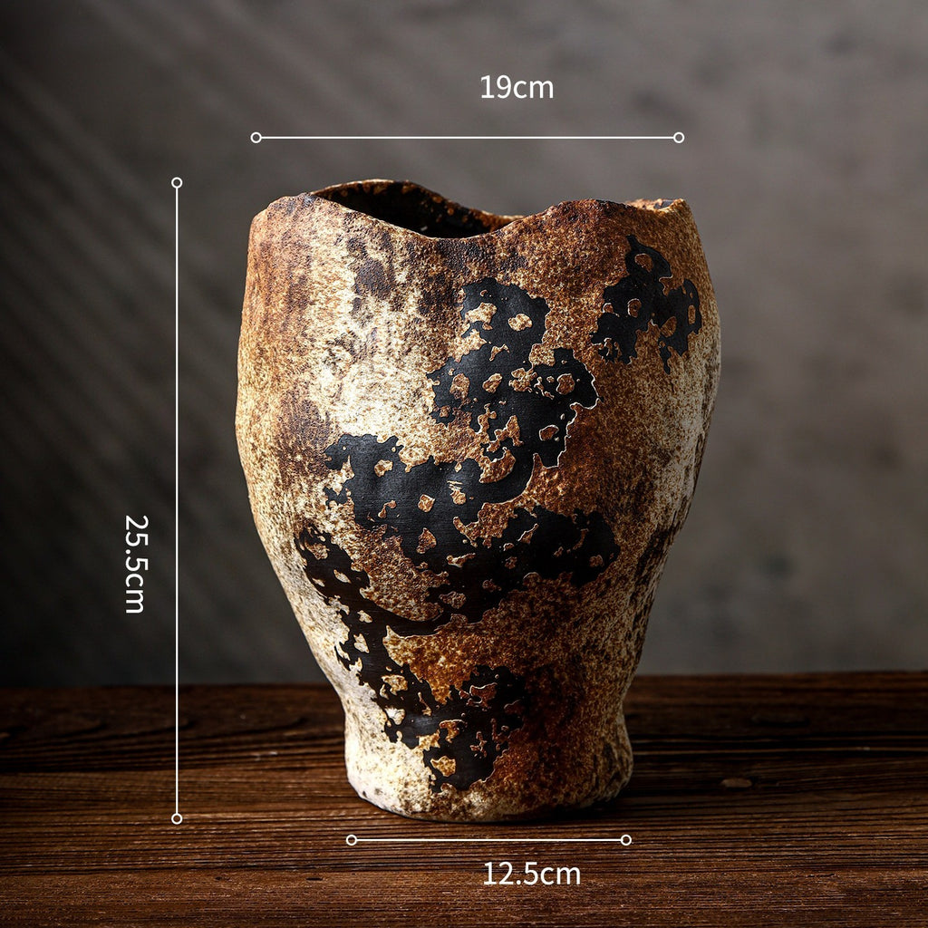 Hand-Thrown Crater Vase — Blackened Patina, Wavy Rim - Large