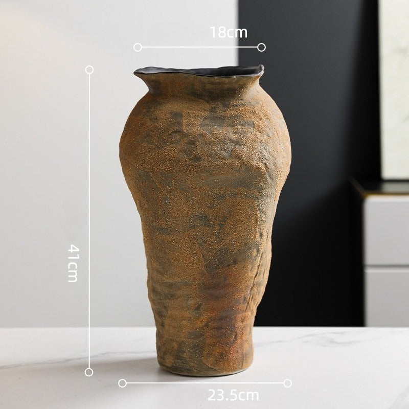 Hand-Thrown Stoneware Vase — Textured, Earth-Toned, Asymmetrical - Stone