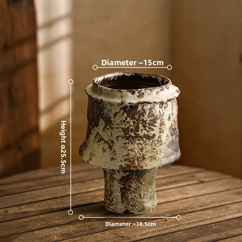 Hand-Thrown Mushroom Planter — Crawling Glaze, Pedestal Base