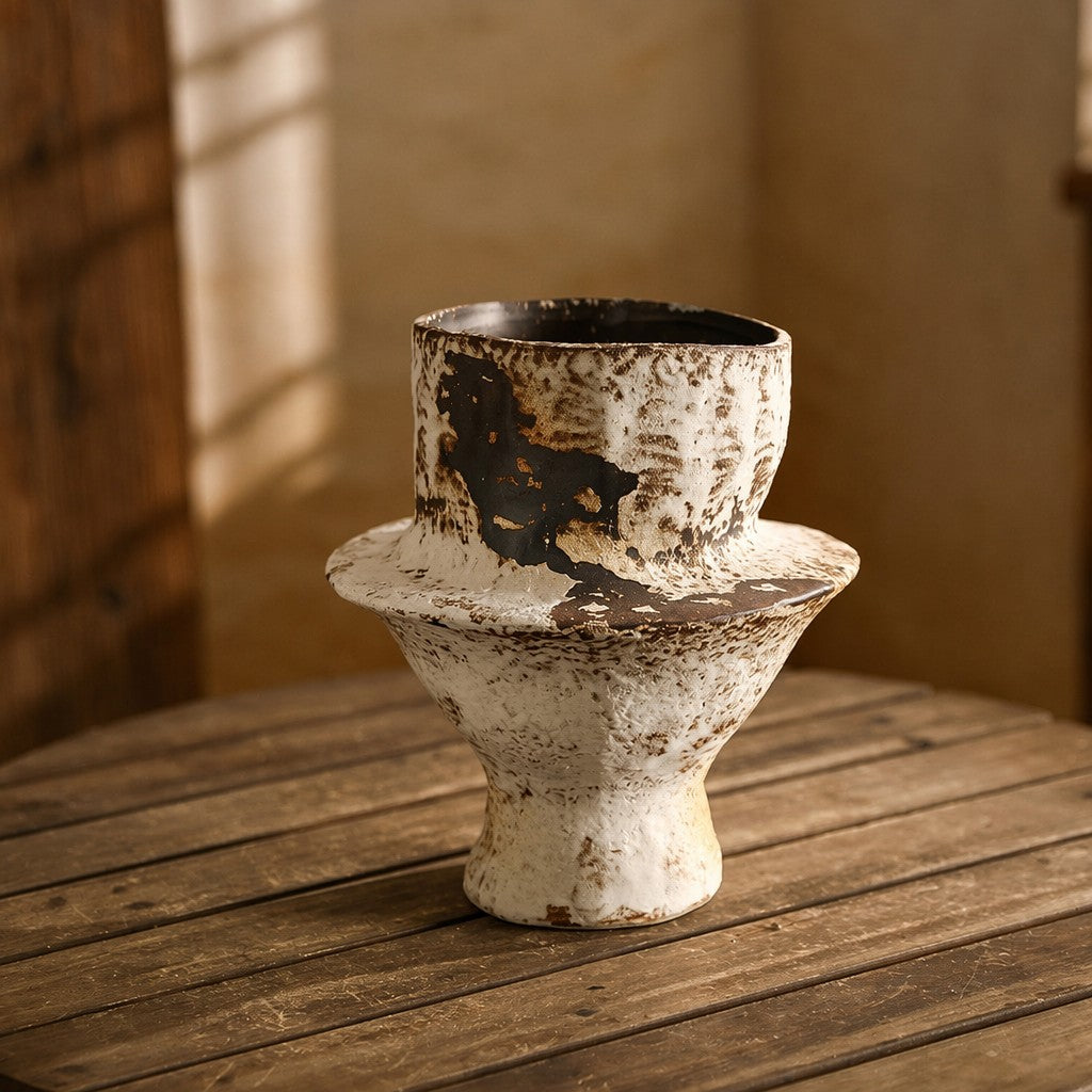 Hand-Thrown Collar Planter — Flanged Silhouette, Splatter Glaze