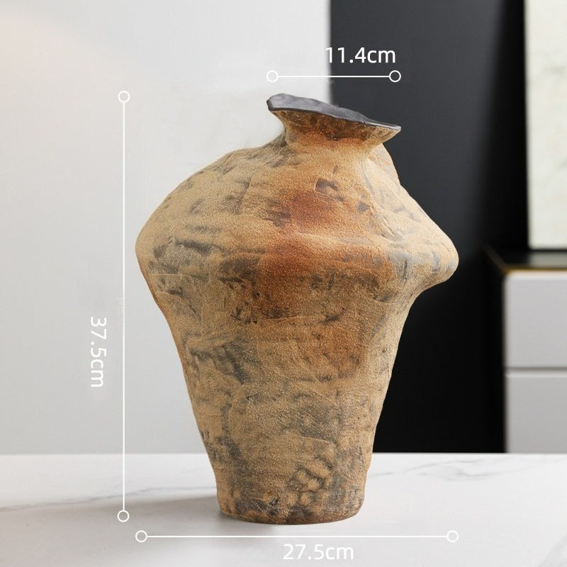 Hand-Thrown Stoneware Vase — Textured, Earth-Toned, Asymmetrical - Stone