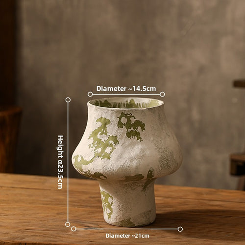 Hand-Thrown Distressed Vase — Cream & Olive, Organic Silhouette - Fern