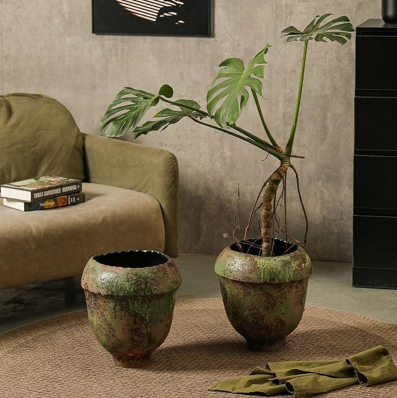 Hand-Thrown Bulb Planter — Sage Patina, Scalloped Rim