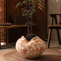 Hand-Thrown Ribbed Vase — Terracotta Speckle, Teardrop Opening