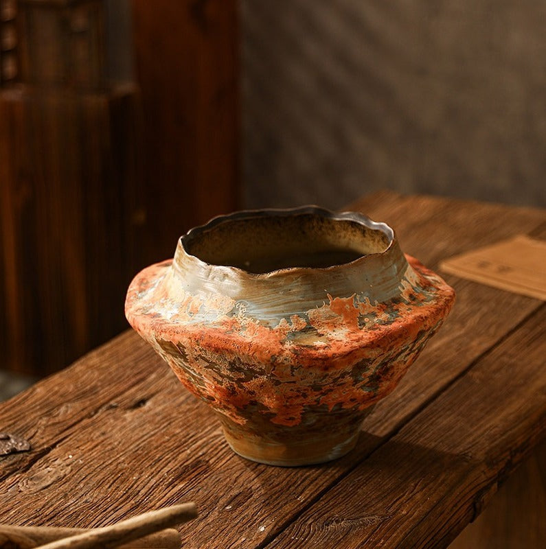 Sculptural Hand-Thrown Planter — Wide Body, Wavy Rim
