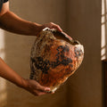 Hand-Thrown Crater Vase — Blackened Patina, Wavy Rim - Large