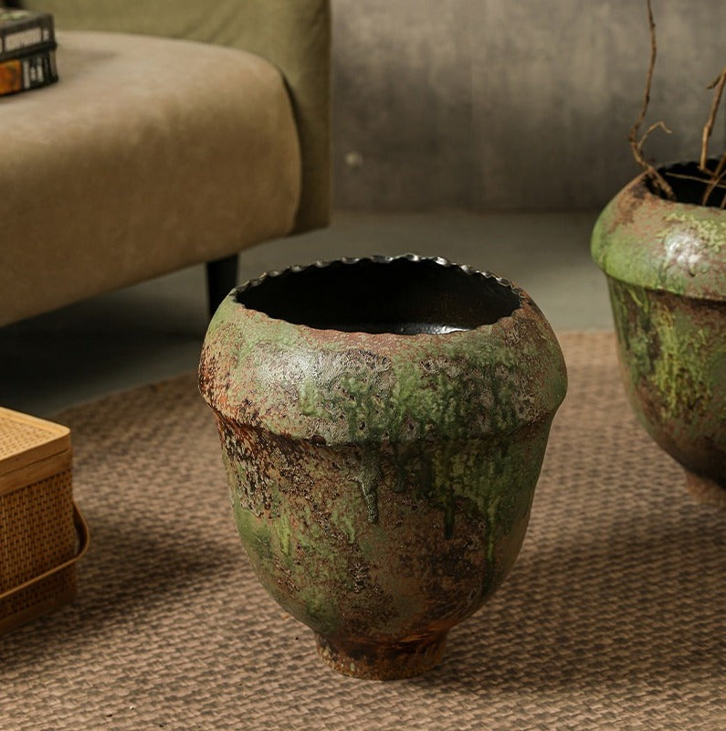 Hand-Thrown Bulb Planter — Sage Patina, Scalloped Rim