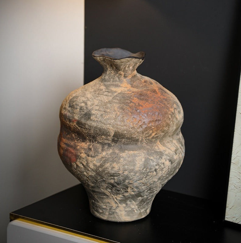 Hand-Thrown Stoneware Vase — Textured, Earth-Toned, Asymmetrical - Clay