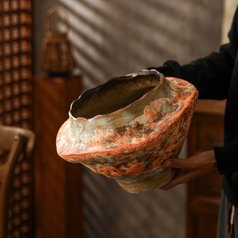 Sculptural Hand-Thrown Planter — Wide Body, Wavy Rim
