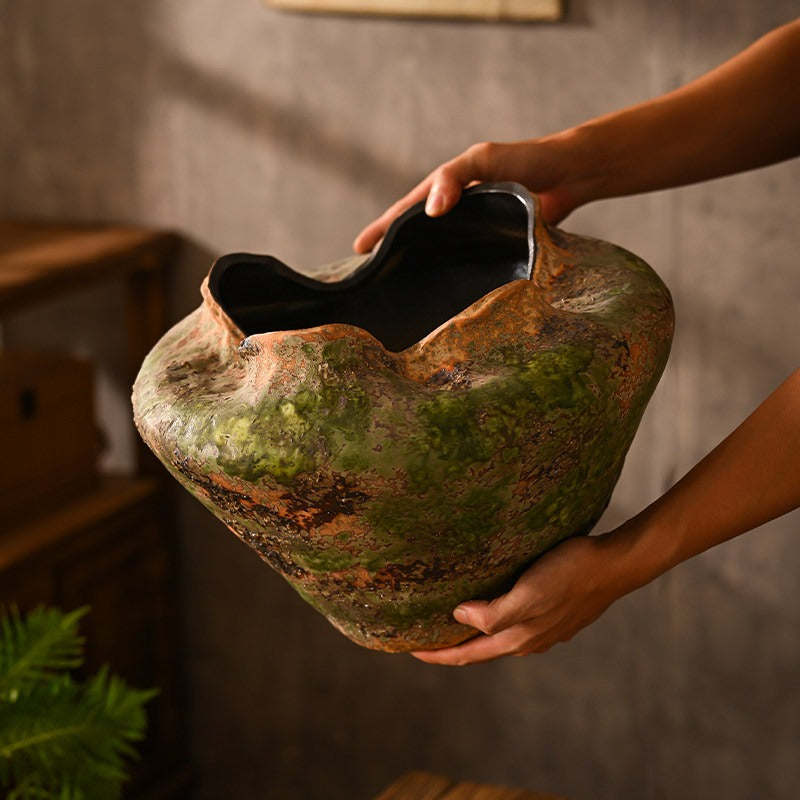 Hand-Thrown Volcanic Planter — Wide Basin, Wavy Rim
