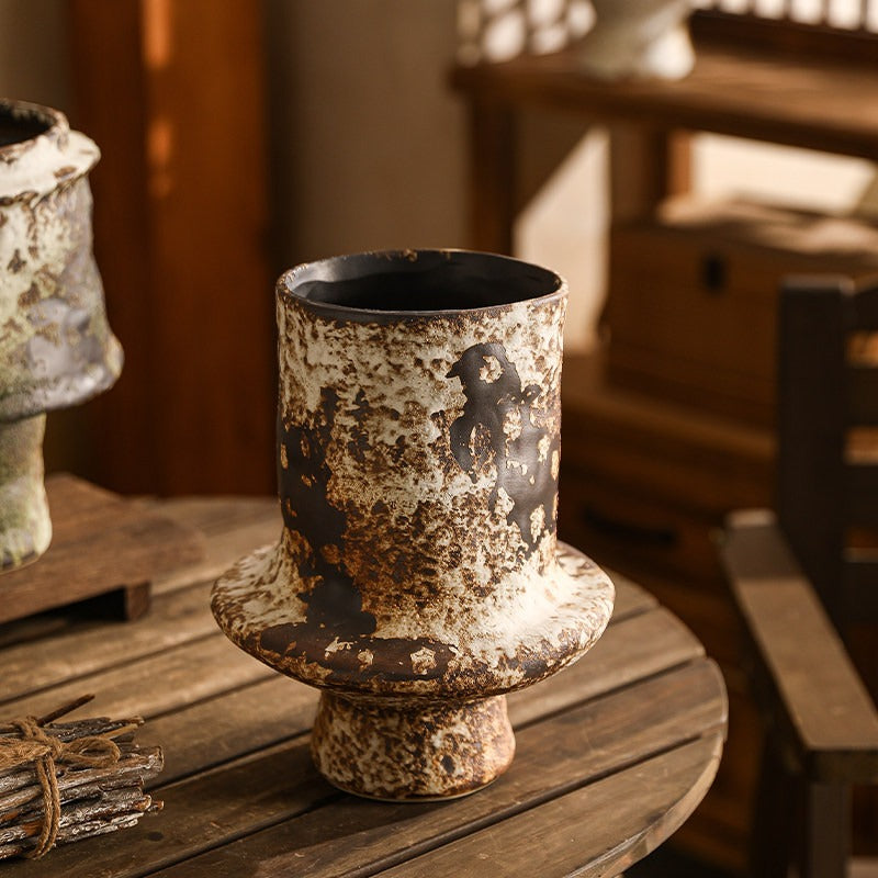 Hand-Thrown Mushroom Planter — Tiered Silhouette, Encrusted Glaze