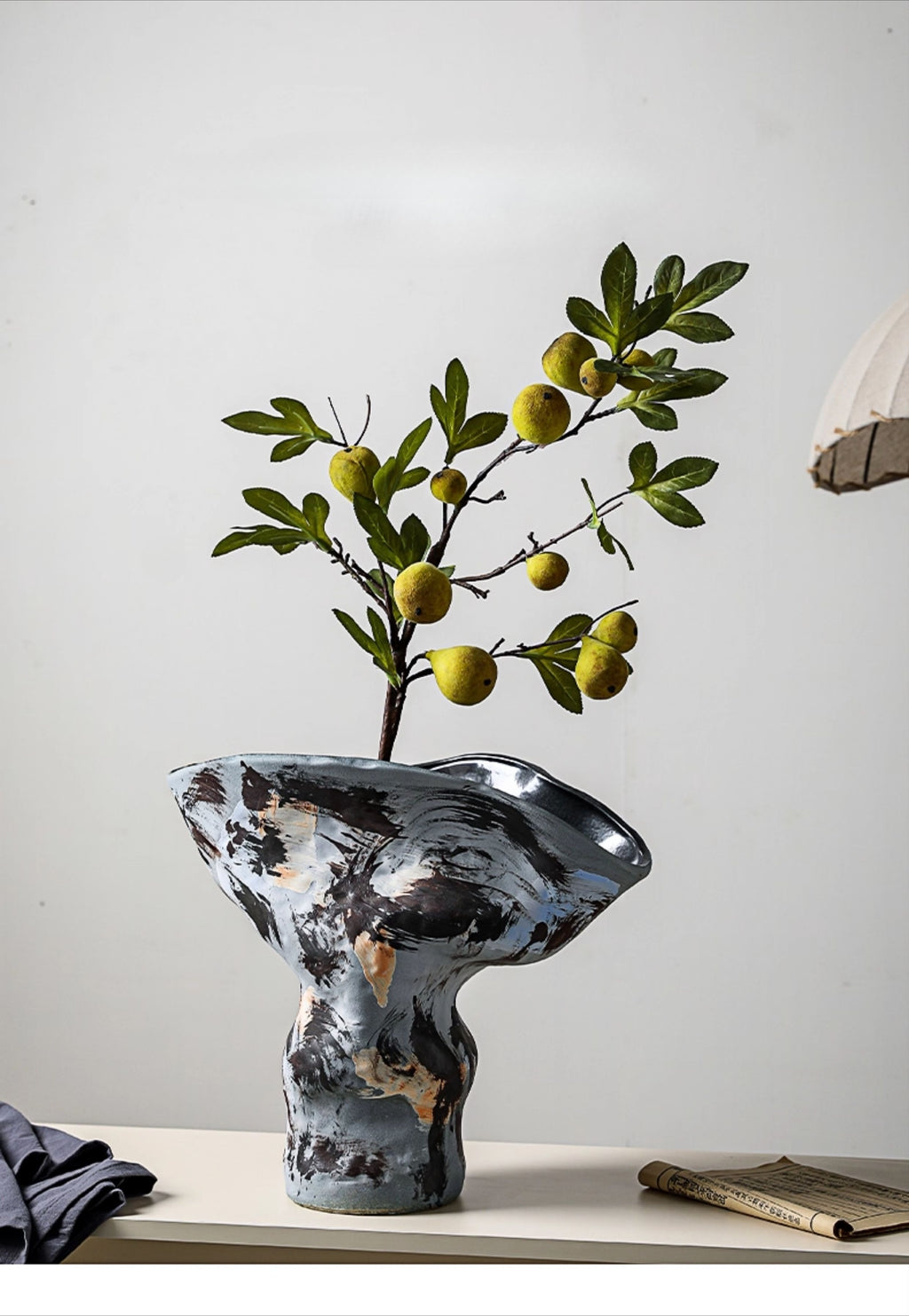 Hand-Thrown Ink-Wash Vase — Flared Rim, Gestural Glaze