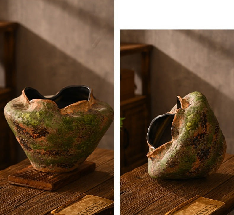 Hand-Thrown Volcanic Planter — Wide Basin, Wavy Rim