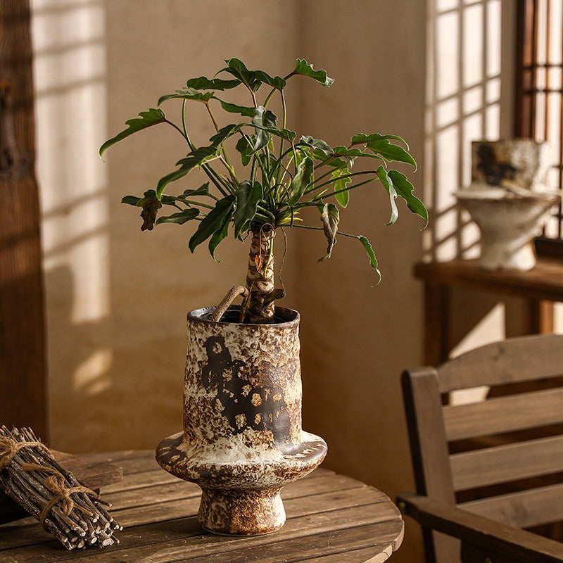 Hand-Thrown Mushroom Planter — Tiered Silhouette, Encrusted Glaze