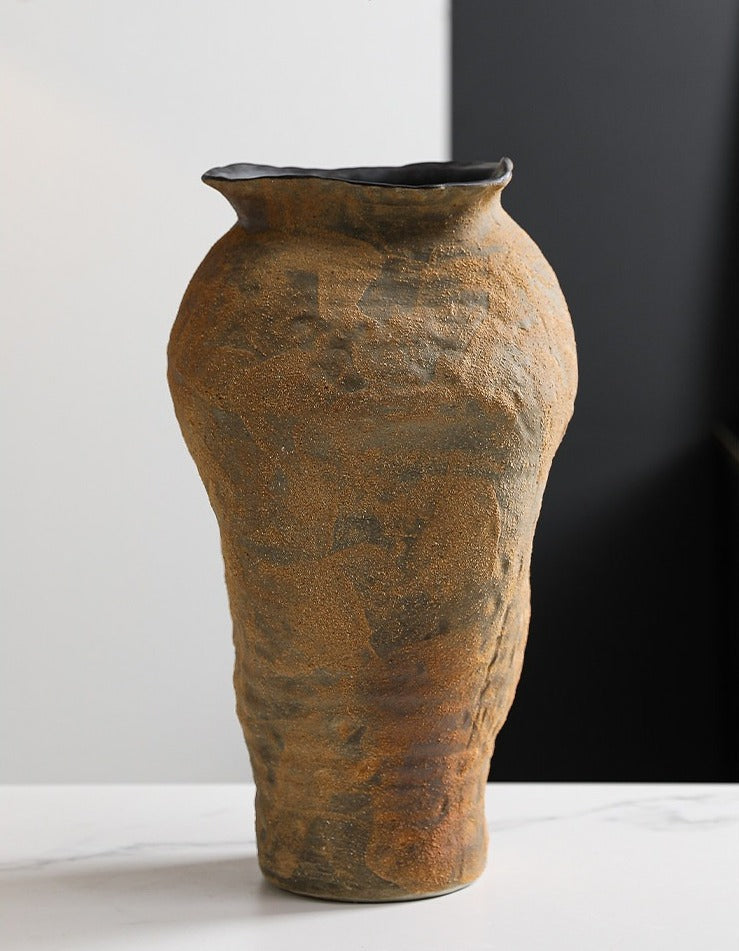 Hand-Thrown Stoneware Vase — Textured, Earth-Toned, Asymmetrical - Clay