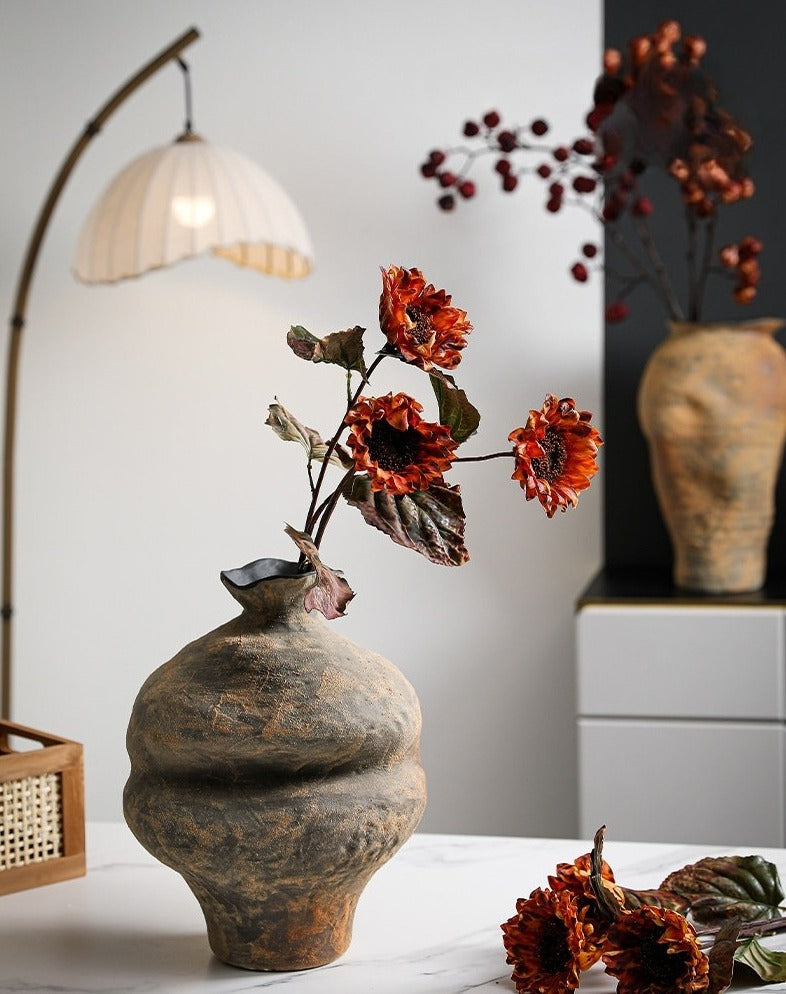 Hand-Thrown Stoneware Vase — Textured, Earth-Toned, Asymmetrical - Clay