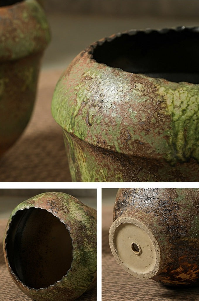 Hand-Thrown Bulb Planter — Sage Patina, Scalloped Rim