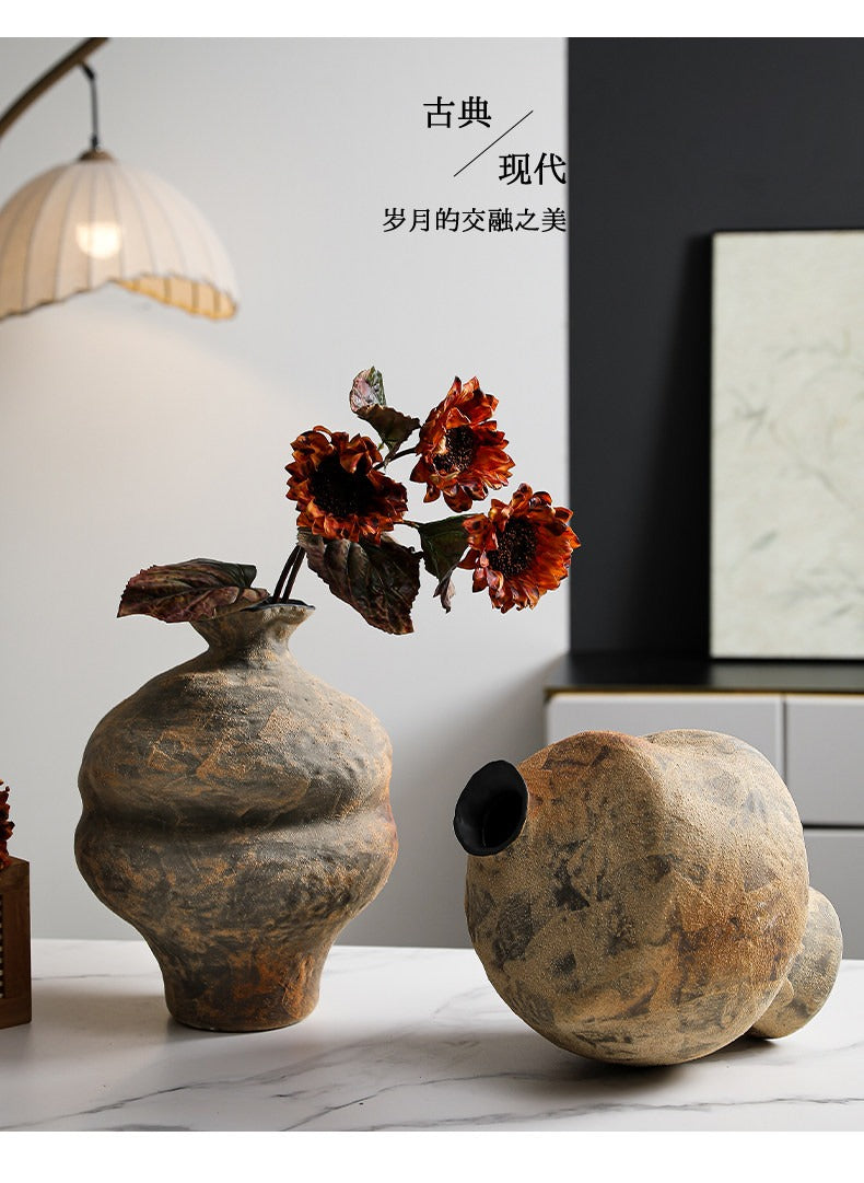 Hand-Thrown Stoneware Vase — Textured, Earth-Toned, Asymmetrical - Clay