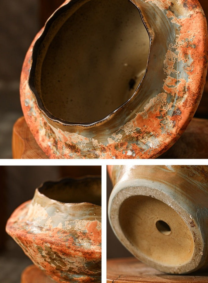 Sculptural Hand-Thrown Planter — Wide Body, Wavy Rim