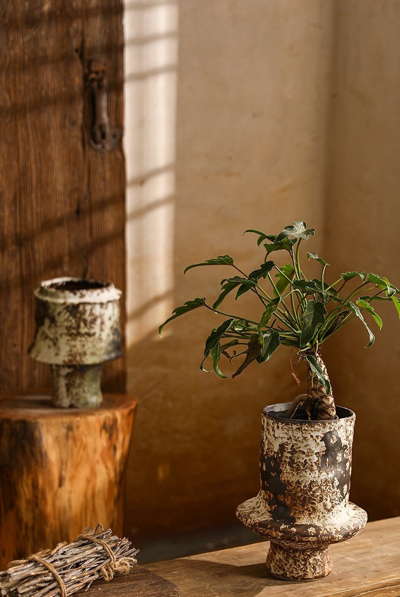 Hand-Thrown Mushroom Planter — Tiered Silhouette, Encrusted Glaze