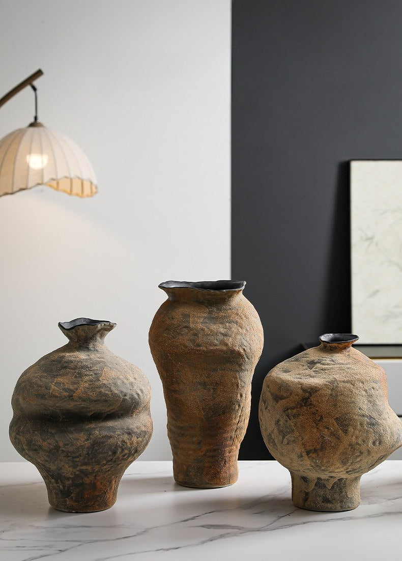 Hand-Thrown Stoneware Vase — Textured, Earth-Toned, Asymmetrical - Clay