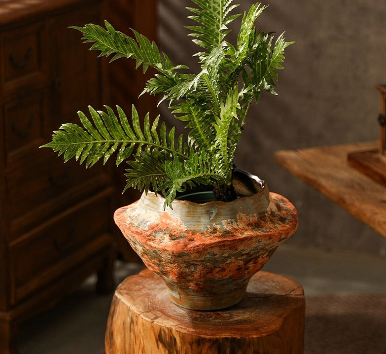 Sculptural Hand-Thrown Planter — Wide Body, Wavy Rim
