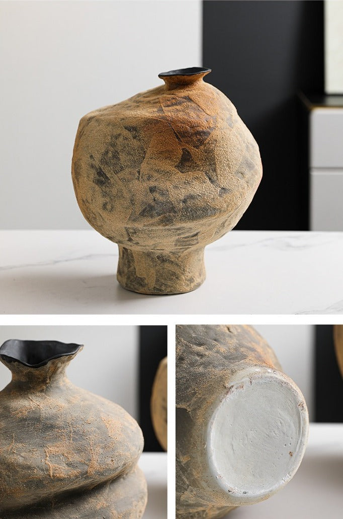 Hand-Thrown Stoneware Vase — Textured, Earth-Toned, Asymmetrical - Clay